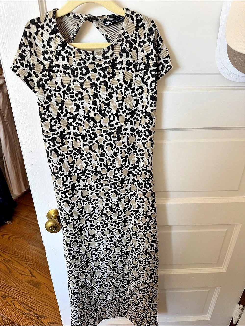 Zara Animal Print Textured Midi Dress Black & Cream Size Medium